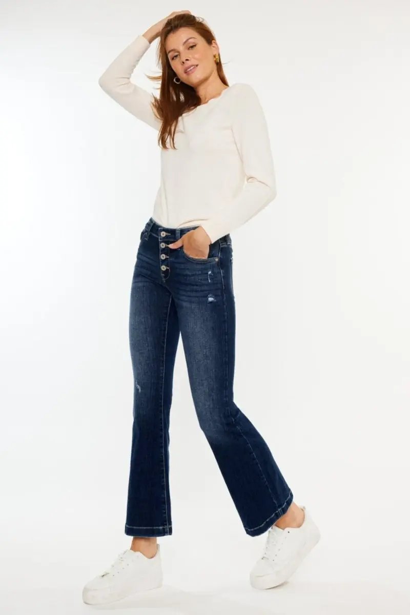 Kancan Mid Rise Button Fly Flare Jeans for Women - Love Salve
